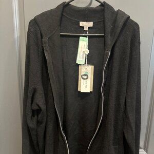 Brand New Evolution by Cyrus Sana Waffle Knit Front Pocket Zip Up Pullover Black